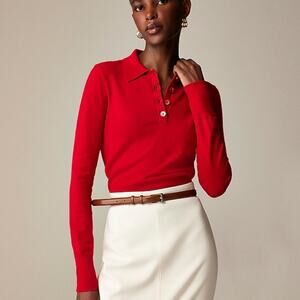 J.Crew Featherweight cashmere-blend long-sleeve polo shirt Size L Red CB912